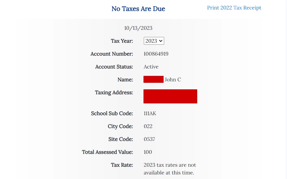 A screenshot of the search tool that allows the public to find property information.